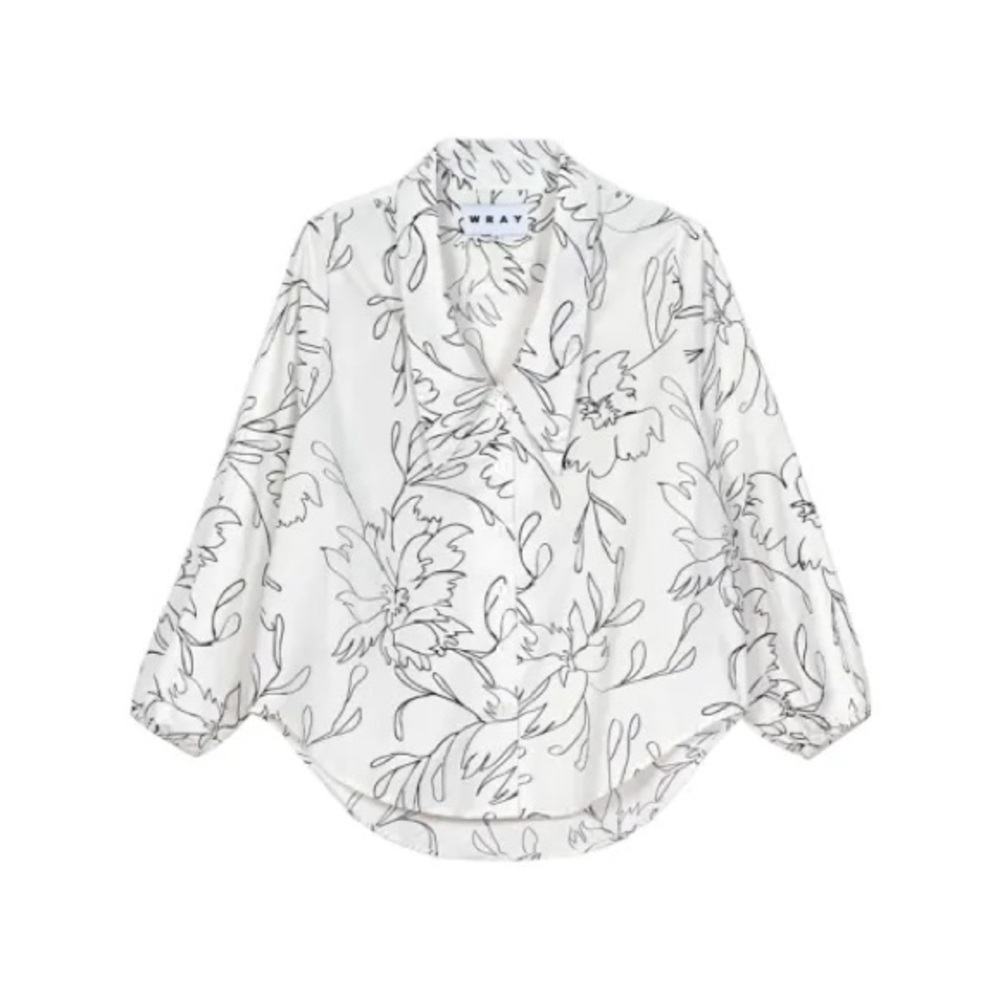 WRAY White Floral Outline Cotton Blouse